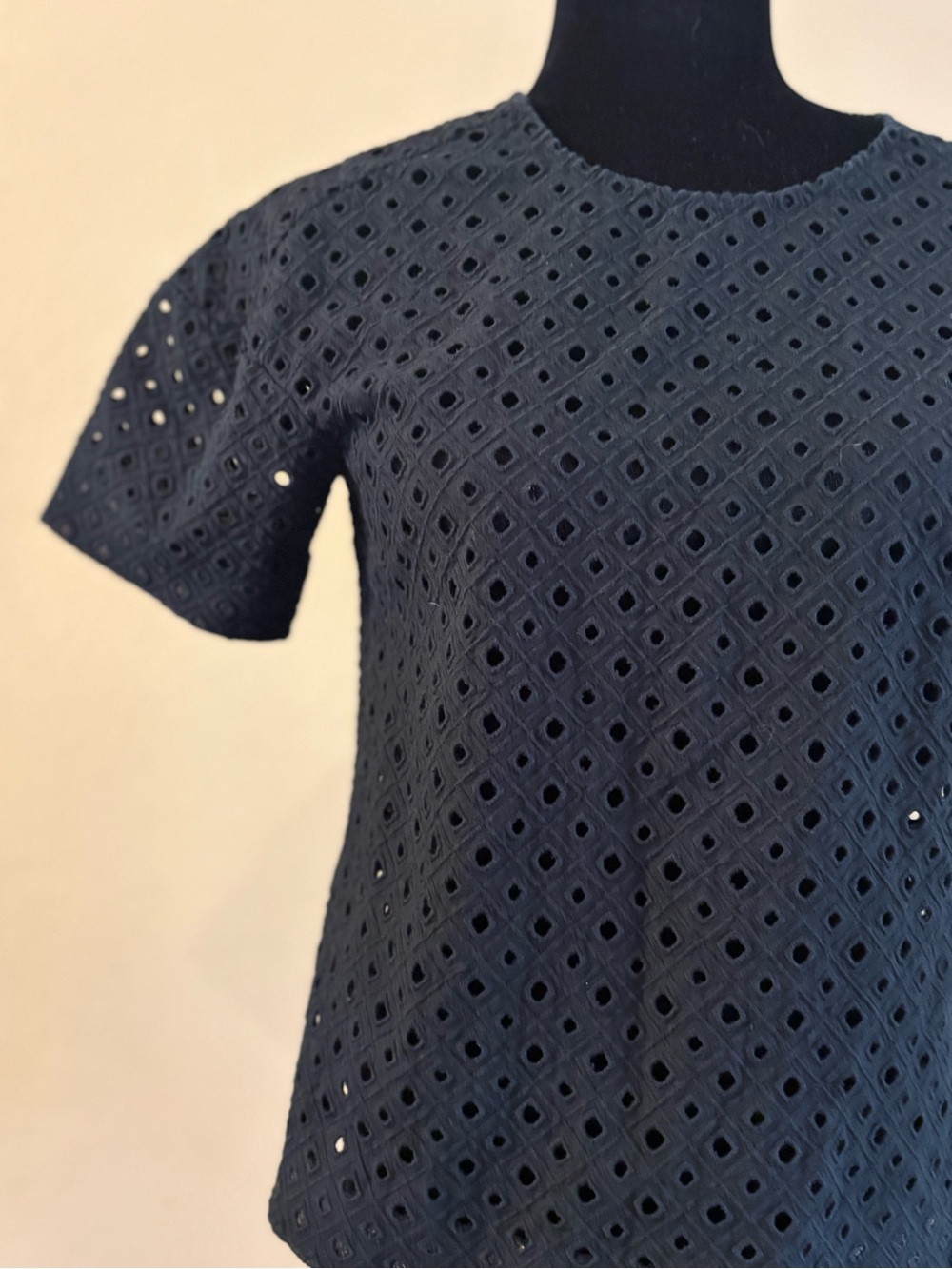 Rebecca Taylor Black Cotton Eyelet Short Sleeve Tee Size Small